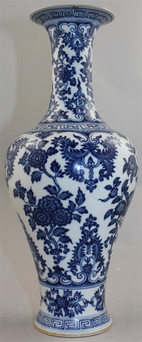 A Chinese blue and white baluster vase, Qianlong seal mark but later, 31cm